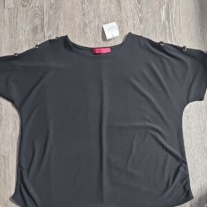 Black Short Sleeve Women’s Top with Shoulder Ring Details
